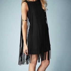 Kate Moss X Topshop Fringe Tassel Sleeeveless Mini LBD Solid Black Dress